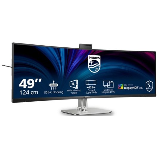 Monitor Philips 49B2U5900CH 48.8" Dual QHD 75Hz VA Curved HDR400 USB-C Webcam Hoogte verstelbaar