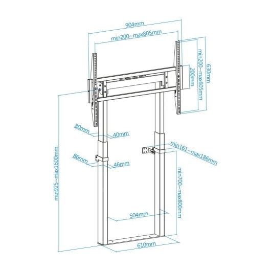 TooQ Hiperión Soporte de Suelo/Pared Fijo para Pantallas 55"-100" VESA 800x600 Peso Max. 120Kg Negro