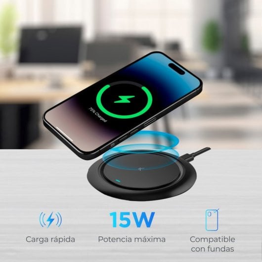 Base de chargement sans fil Ksix Fast Charge 15W pour smartphones et écouteurs Câble Qi USB-C