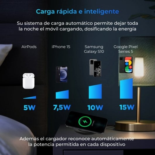 Base de chargement sans fil Ksix Fast Charge 15W pour smartphones et écouteurs Câble Qi USB-C