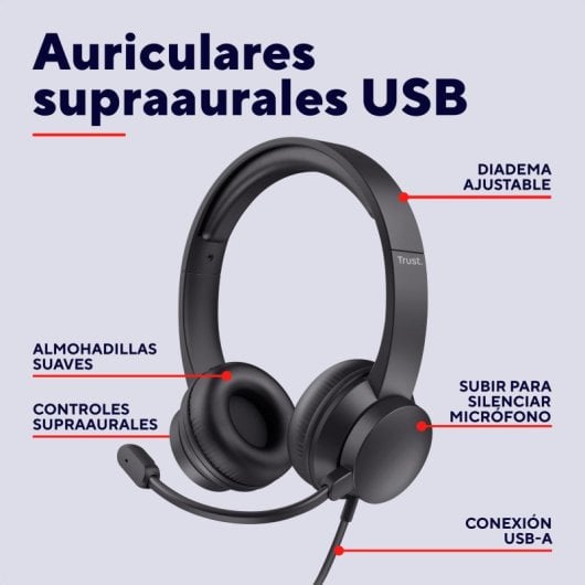 Trust Ayda On Ear Auriculares USB con Micrófono Negros
