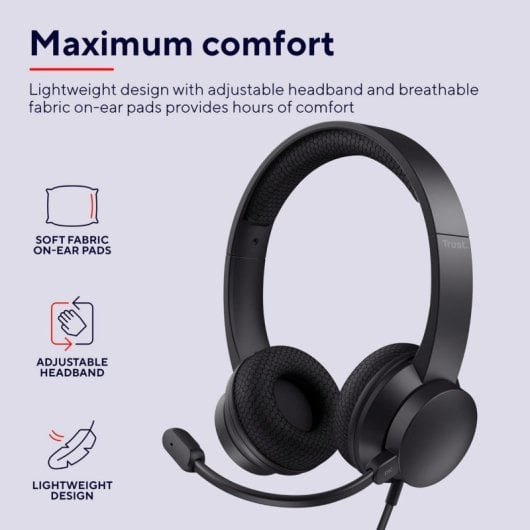 Trust Ayda Auriculares USB ENC con Micrófono con Cancelación de Ruido Negros