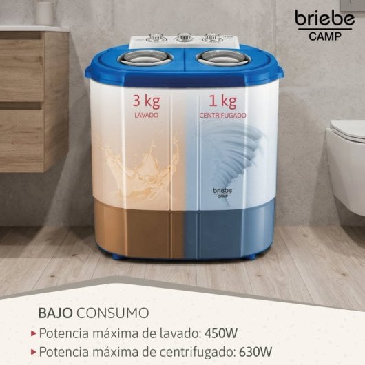 Briebe WM1140 Mini machine à laver centrifuge portable avec 2 compartiments 3 kg gris/blanc