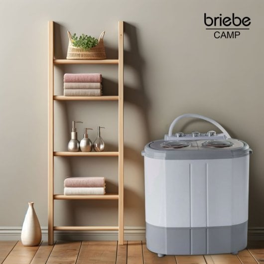 Briebe WM1140 Mini Lavadora Centrifugadora Portátil de 2 Compartimentos 3Kg Gris/Blanco