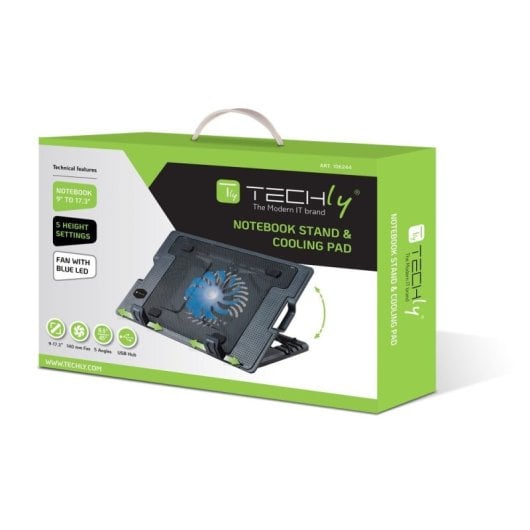 Techly Supporto per notebook fino a 17.3" con sistema di raffreddamento