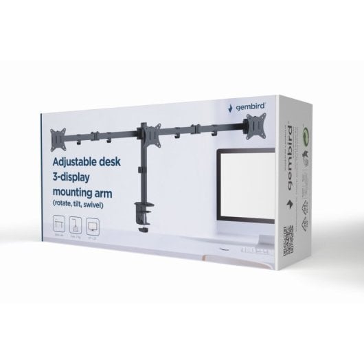 Gembird Ma-d3-01 Suporte Triplo para 3 Monitores 17”-27” VESA Máx 7Kg Preto