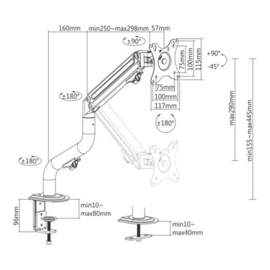 Gembird MA-DA1-02 montagem e suporte para monitores 81,3 cm (32") Preto Secretária