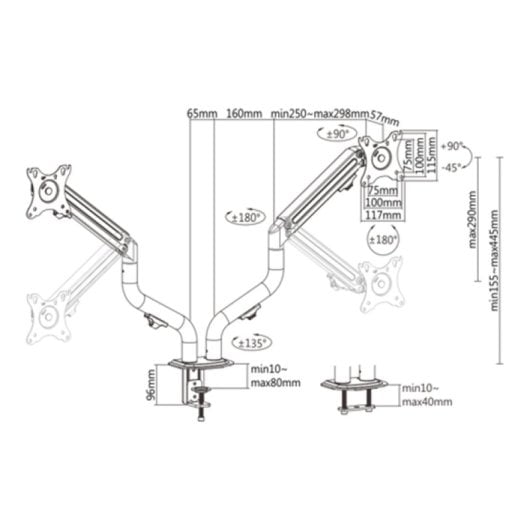 Gembird MA-DA2-02 montagem e suporte para monitores 81,3 cm (32") Preto Secretária