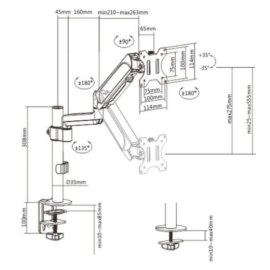 Gembird MA-DA1P-01 Monitorständer 32" VESA 100 Max 9Kg Schwarz