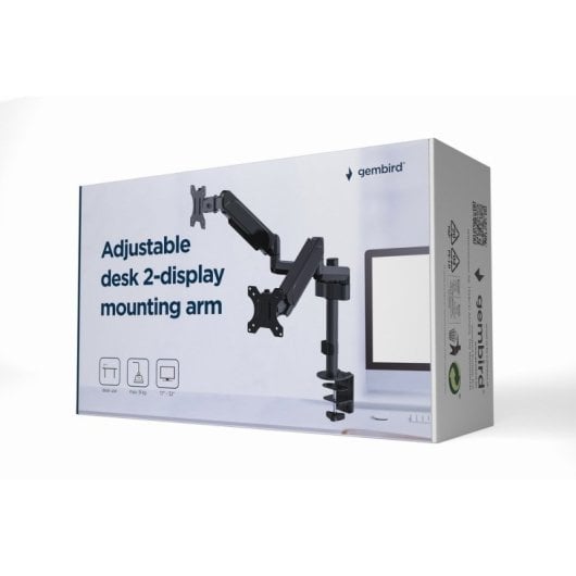 Gembird MA-DA2P-01 Soporte Doble para Monitores 32" VESA 100 Max 18Kg Negro