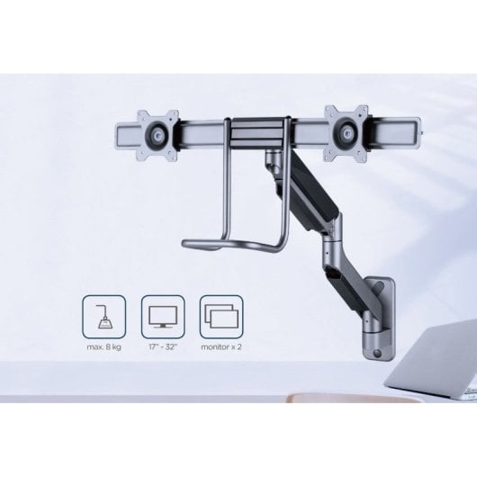 Suporte duplo para monitor Gembird Ma-wa2-02 17”-32” VESA 100 Max 8Kg Preto