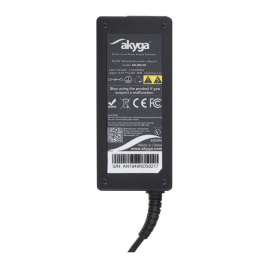 Akyga Ak-nd-58 Chargeur Interne pour Ordinateur Portable 65W Noir