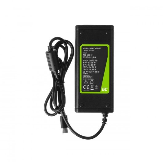 Green Cell Ad134p Chargeur Adaptateur secteur USB-C 65W Noir