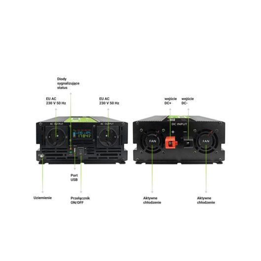 Green Cell Powerinverter Inversor de Coche con Pantalla LCD 12V/2000W Negro