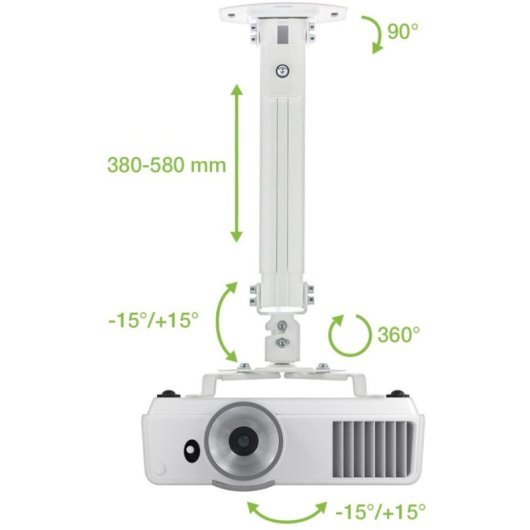📽️ Techly ICA-PM-104M Soporte Montaje Proyector Techo – Plata, Carga 15kg, Altura Regulable 50-77cm, Pivote