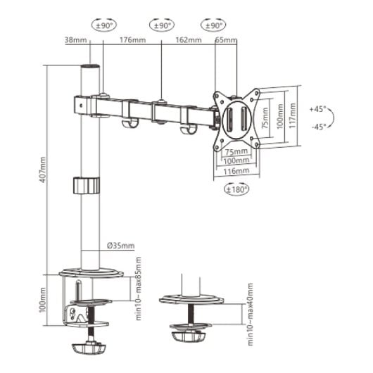 Gembird Ma-d1-01 Supporto da Tavolo per Monitor 32" Nero