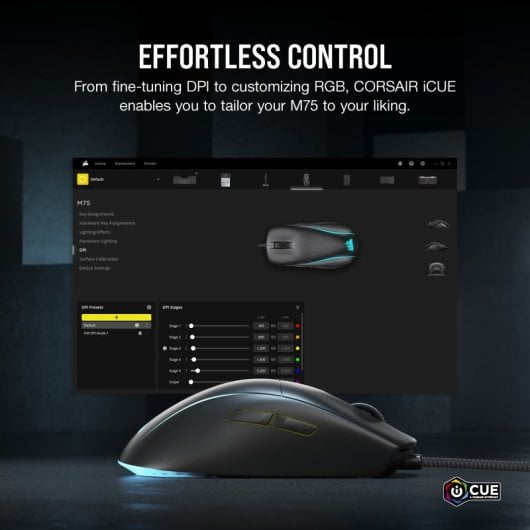 Corsair M75 RGB Ratón Gaming 26000 DPI Negro