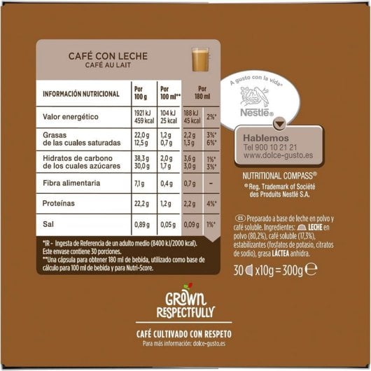 Nescafé Dolce Gusto Café com Leite Pack de 3 Caixas de 30 Cápsulas