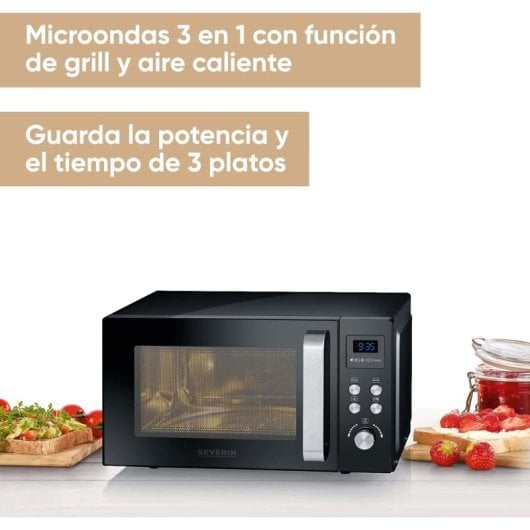 Severin MW 7752 3-in-1 Mikrowelle mit Grill- und Heißluftfunktion, 25 l, 900 W, Schwarz