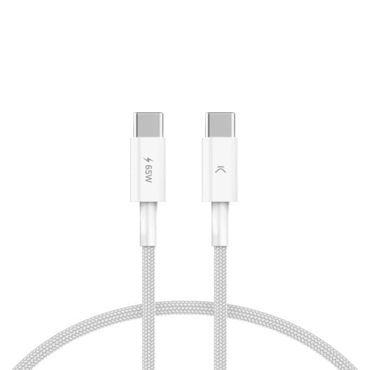 Cavo dati e ricarica Ksix da 65 W Compatibile da USB-C a USB-C Alimentazione intrecciato 1 m Bianco