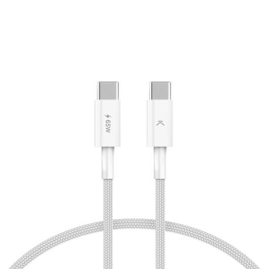 Ksix 65W Cable de Carga y Datos USB-C a USB-C Compatible Power Delivery Trenzado 1m Blanco