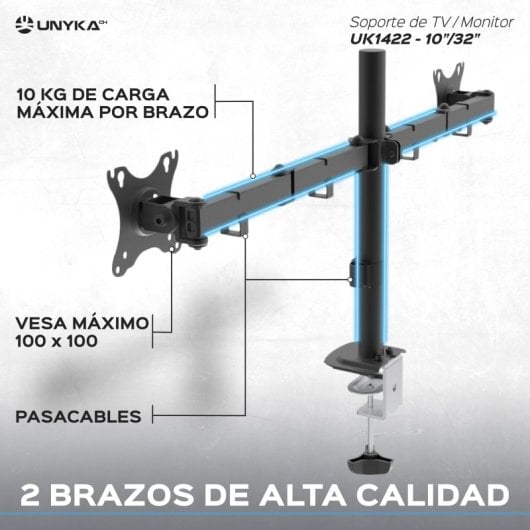 UNYKAch UK1422 Soporte Doble para Monitor 10-32" VESA 100x100 Máx 20Kg