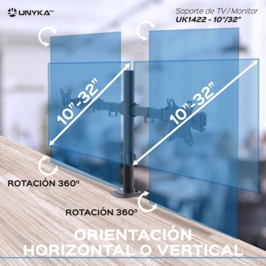 UNYKAch UK1422 Soporte Doble para Monitor 10-32" VESA 100x100 Máx 20Kg