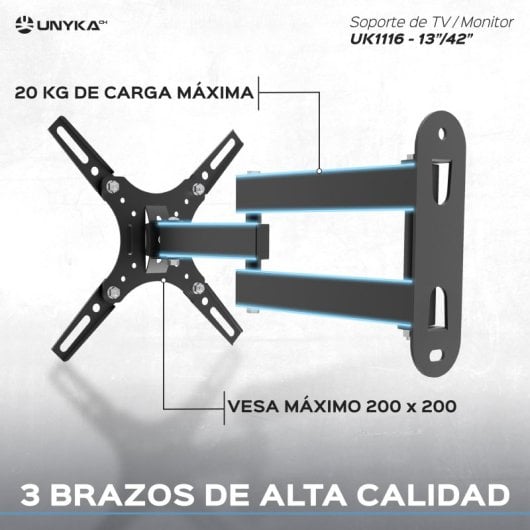UNYKAch UK1116 Soporte de Pared para Televisión 13-42" VESA 200x200/400x400 Máx 20Kg