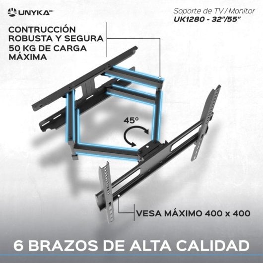 UNYKAch 1280 Soporte de Pared para Televisión 32-55" VESA 200x200/400x400 Máx 50Kg