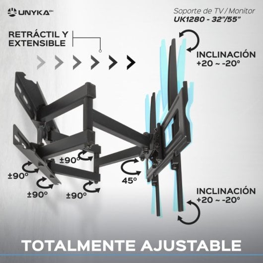 UNYKAch 1280 Soporte de Pared para Televisión 32-55" VESA 200x200/400x400 Máx 50Kg