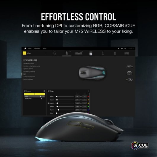 Mouse da gioco wireless Corsair M75 RGB WIRELESS 26000 DPI Nero