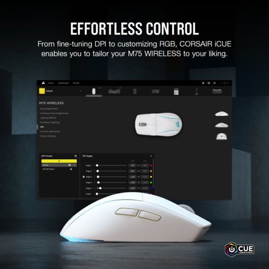 Mouse da gioco wireless Corsair M75 RGB WIRELESS 26000 DPI Bianco