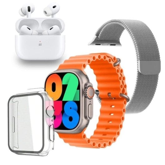 Klack Ultra 9.0 Pro Reloj Smartwatch Naranja + Correa Metálica + Carcasa Protectora + Auriculares