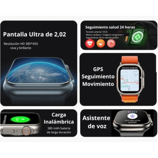 Klack Ultra 9.0 Pro Reloj Smartwatch Naranja + Correa Metálica + Carcasa Protectora + Auriculares