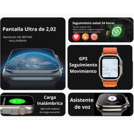 Klack Ultra 9.0 Pro Bluetooth 49mm AMOLED Preto Pulseira Silicone e Metálica IPX7 SpO2 ECG