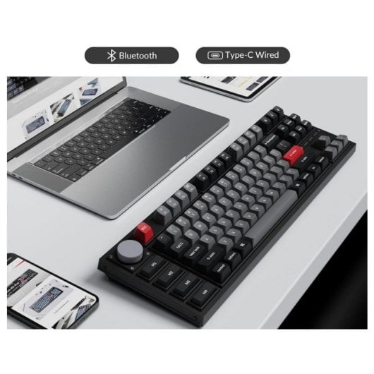 Keychron Q3 Pro QMK/VIA Kabellose mechanische Tastatur, komplett montierter Knopf, Carbon Black, K Pro Red