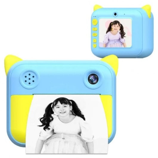 Klack Cámara para Niños Digital de Impresión Instantánea sin Tinta en Papel Térmico Azul