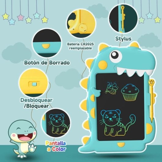 Klack Tablet de Dibujo o Escritura Borrable LCD Ultrafina con Forma de Dinosaurio Juguete Educativo