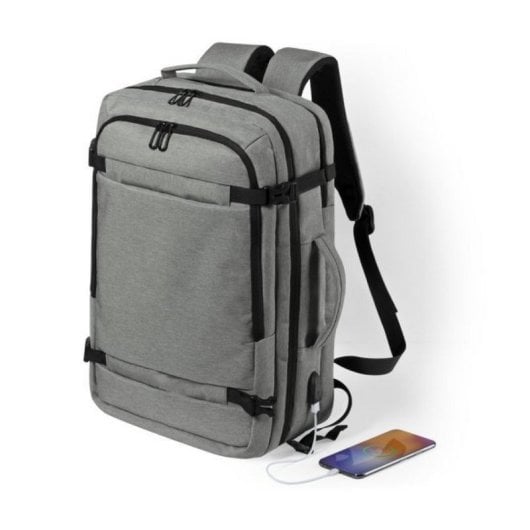 Klack Mochila con Bolsillo Antirrobo y Conexión USB para Carga de Dispositivos Móviles Gris