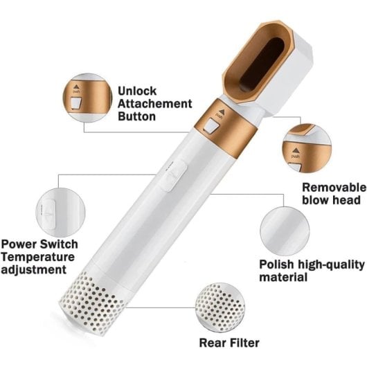 Klack Cepillo de Aire Caliente Moldeador 5 en 1 Voluminizador Ondulacion Alisador Blanco/Dorado