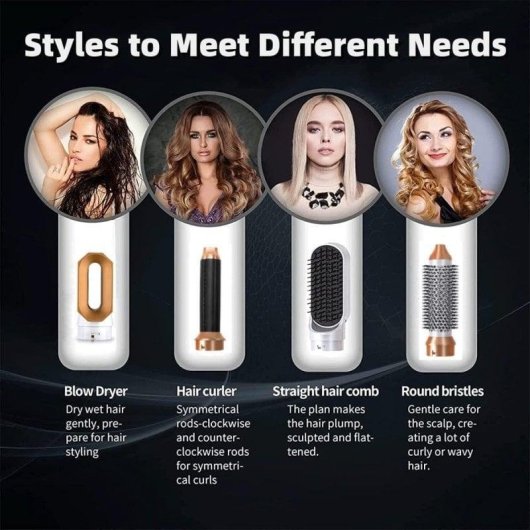 Klack Cepillo de Aire Caliente Moldeador 5 en 1 Voluminizador Ondulacion Alisador Blanco/Dorado