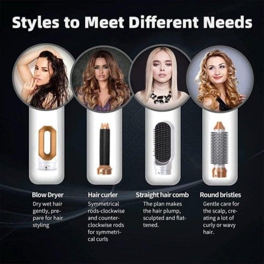 Escova Modeladora Klack 5 em 1 Iónica Multifunções Cria Volume Reduz Estática Branco/Dourado