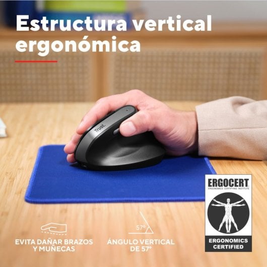 Trust Bayo II Ratón Vertical Inalámbrico Óptico para Mano Derecha 2400 DPI Negro