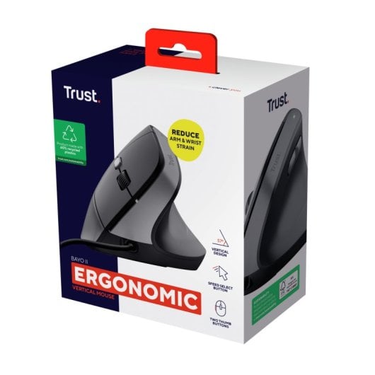 Trust Bayo II Ratón Vertical Ergonómico para Mano Derecha USB 2400 DPI Negro