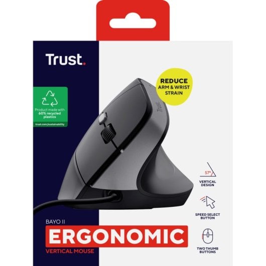Trust Bayo II Ratón Vertical Ergonómico para Mano Derecha USB 2400 DPI Negro