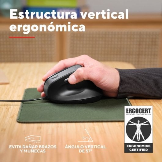 Trust Bayo II Ratón Vertical Ergonómico para Mano Derecha USB 2400 DPI Negro