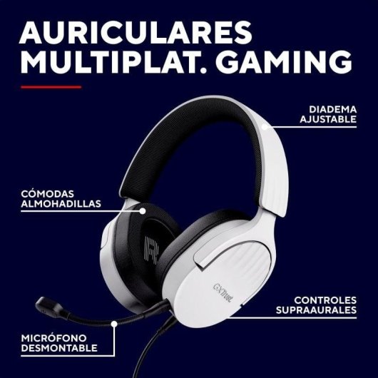 Auriculares Trust GXT 489 Fayzo con cable USB y jack 3,5 mm para gaming, micrófono extraíble, negros y blancos
