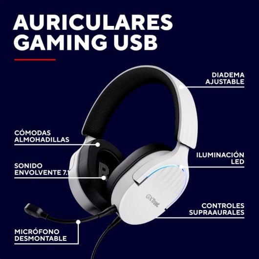 Trust GXT 490 FAYZO Headset Gaming 7.1 USB Branco