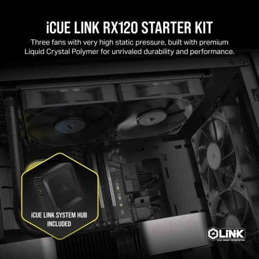 Kit de démarrage Corsair iCUE LINK RX120 3 ventilateurs supplémentaires PWM noirs
