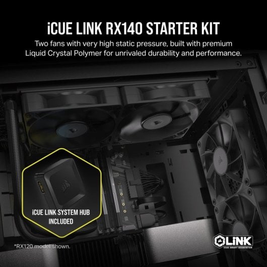 Corsair iCUE LINK RX140 Starter Kit 2 Ventiladores Suplementarios PWM Negros